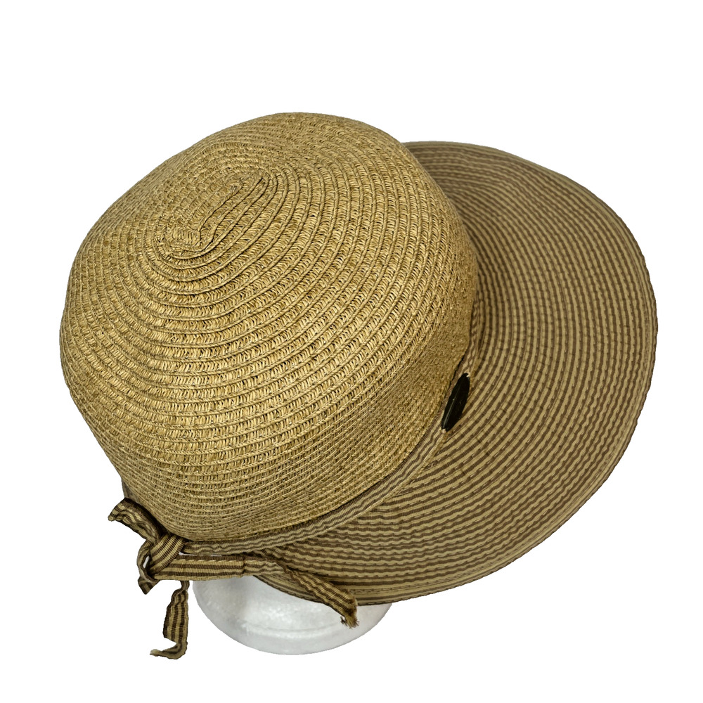 CAPPELLI Strawworld Women's Straw HAT with Striped Fabric Ribbon Detail BEIGE